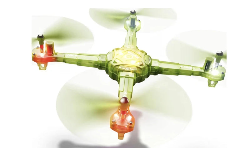 Syma X440 drone in light green with four propellers and orange lights