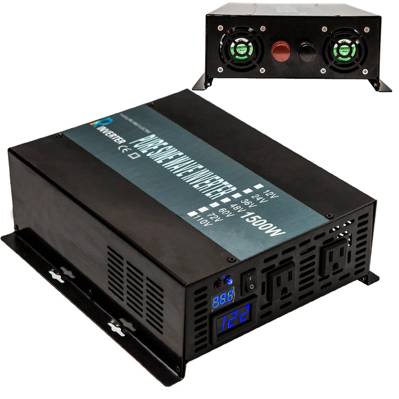 Power Inverter 1500W 24V to 120V Pure Sine Wave Inverter US Plug Solar System