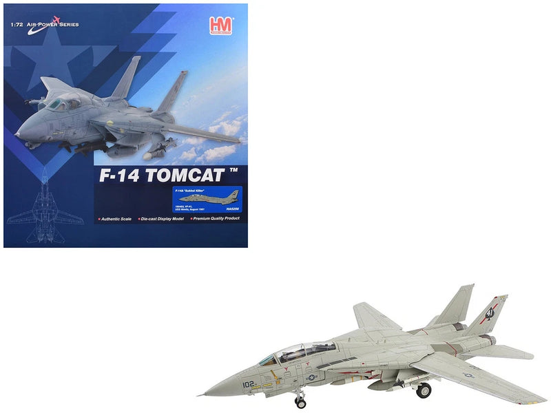 Hobby Master 1/72 scale F-14A Tomcat fighter aircraft model, gray with twin tails