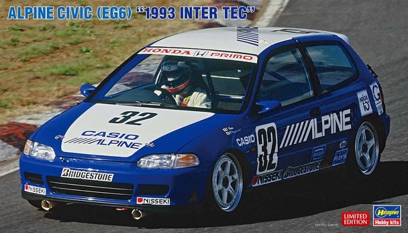 Blue Alpine Honda Civic EG6 1993 model car kit with race decals and number 32