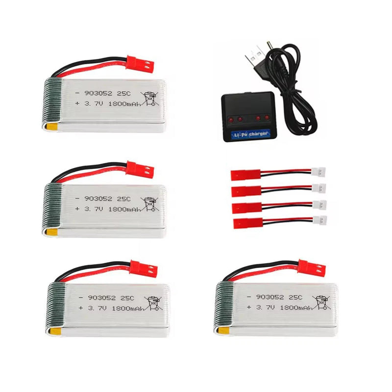 4Pcs 1800mah 3.7V Lipo Battery JST Plug w/ 4Port Charger for RC Quadcopter Drone