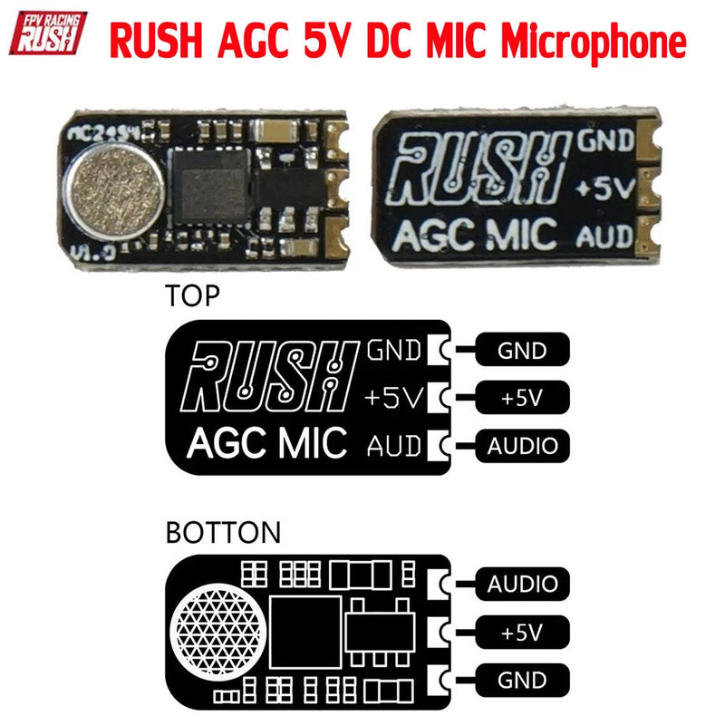 1/2pc RUSHFPV RUSH AGC 5V DC MIC Microphone for RC Drone FPV Transmitter VTX
