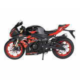 1:12 scale diecast sport motorcycle model, black with red accents, side view