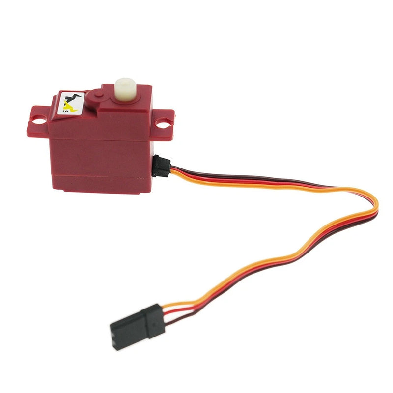 RC metal gear servo with red housing and three-wire connector lead