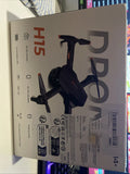 Foldable remote controlled quadcopter drone product box with printed drone and labels