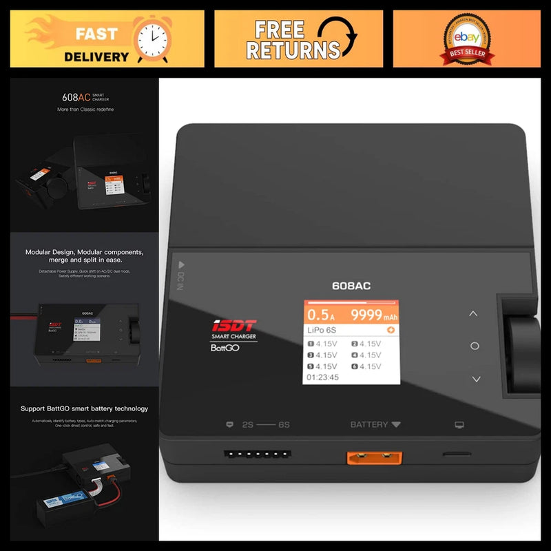 Smart Hobby Charger 200W 8A AC/DC for 1-6S LiPo, Li-ion, NiMH RC Batteries, XT60 Battery