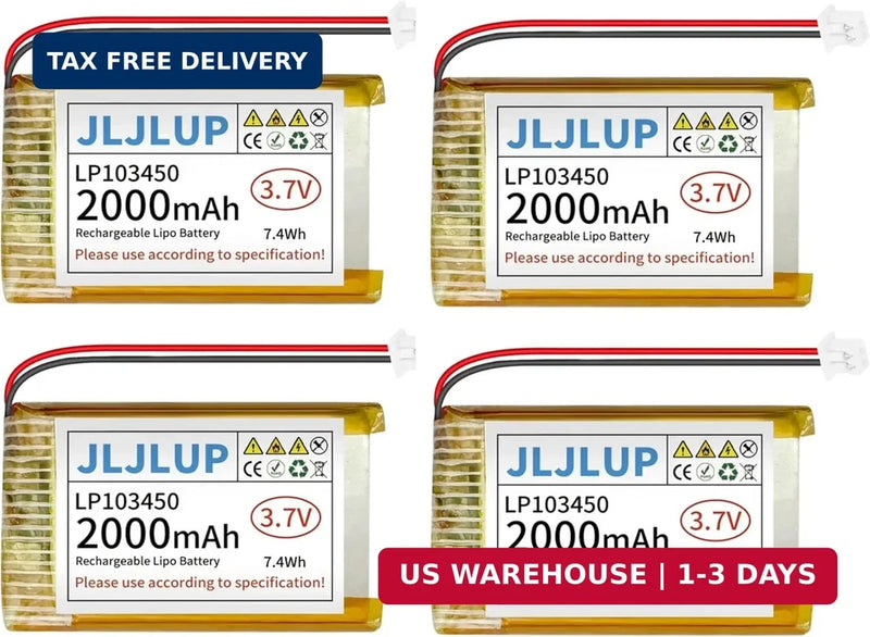 4pcs 3.7V 2000mAh Lithium Polymer Rechargeable Battery 1S 1C LiPo Battery with P Battery