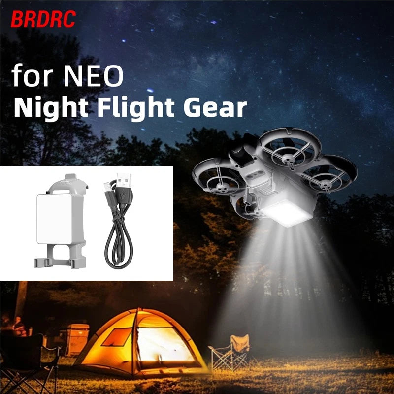 Drone landing gear with LED light chassis guard, dark frame and white lamp
