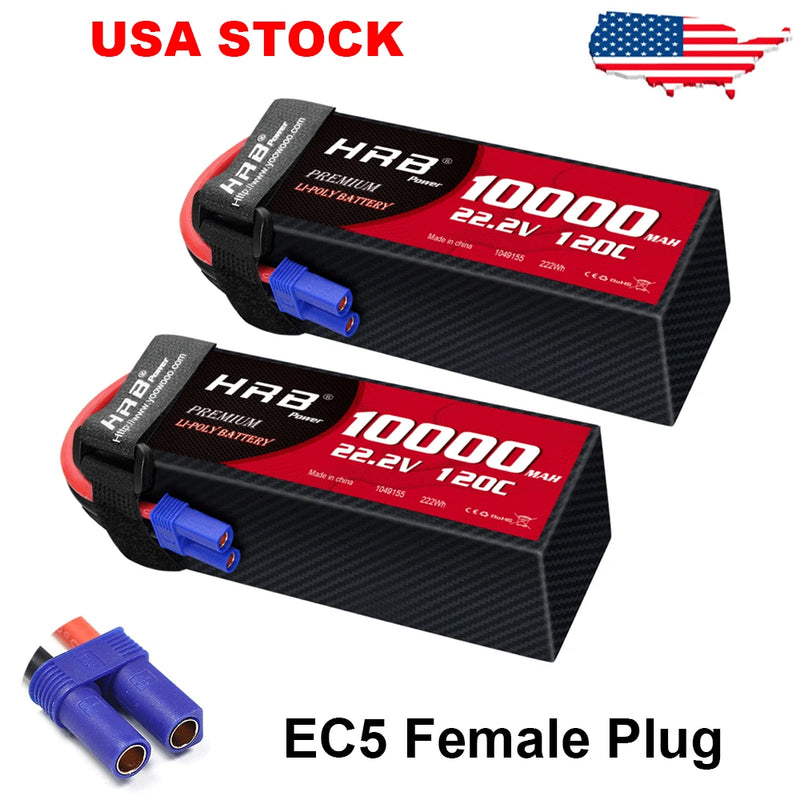 2pcs HRB 22.2V 10000mAh 6S EC5 120C Lipo Battery for RC Quadcopter Drone FPV UAV Battery