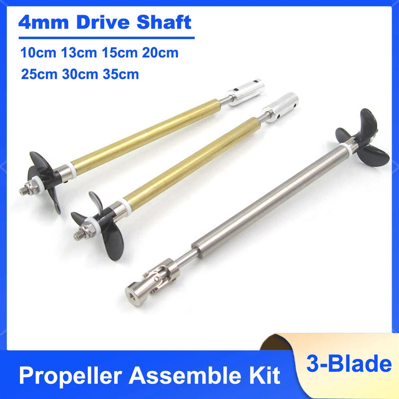 4mm Drive Shaft Sleeve 3-BIade Propeller Assemble Kit 10-35cm for RC Boat Motor