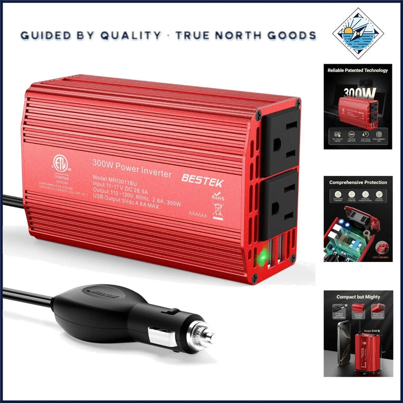 DC 12V to AC 110V Power Inverter with Dual USB Fast Charging Ports for Vehicles