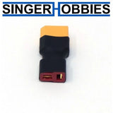 Deans female to XT60 male battery adapter with black and orange housing