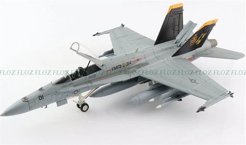 Gray F/A-18A Hornet model aircraft with raised cockpit canopy and landing gear