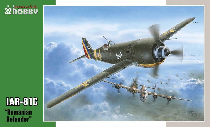 Olive green 1/32 IAR-81C fighter model with propeller and Romanian-style insignia
