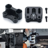 Black RC steering servo mount bracket with mounting holes and screws