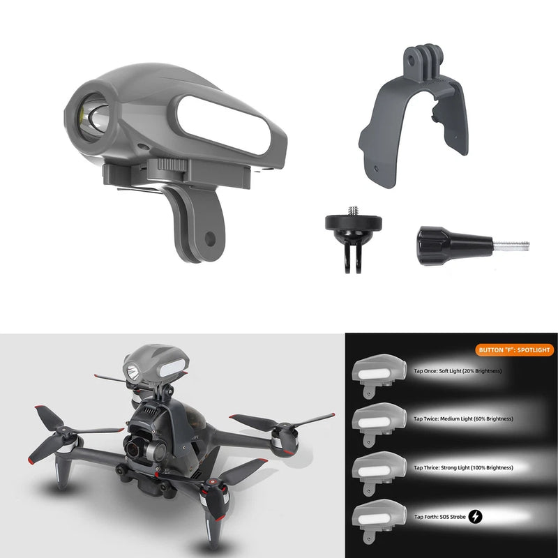 For DJI FPV Drone Multiple Gears Night Flight LED Searchlight + Adapter Mount