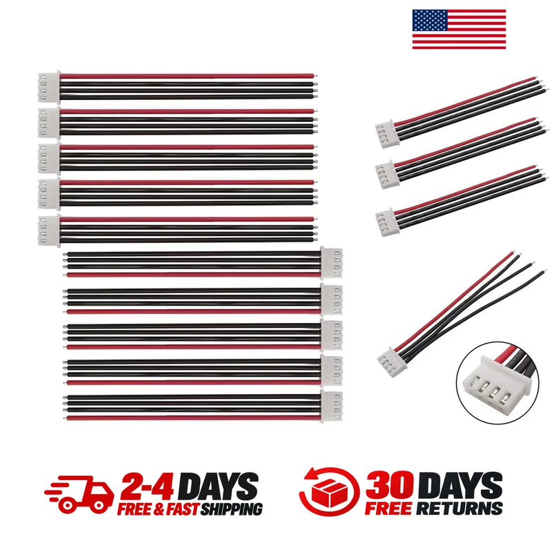 JST XH 3S LiPo balance plug extension cable set, 10-pack with multi-pin connectors