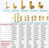 Gold banana bullet connector set: 2.0, 3.5, 4.0, 5.5, 6.0mm