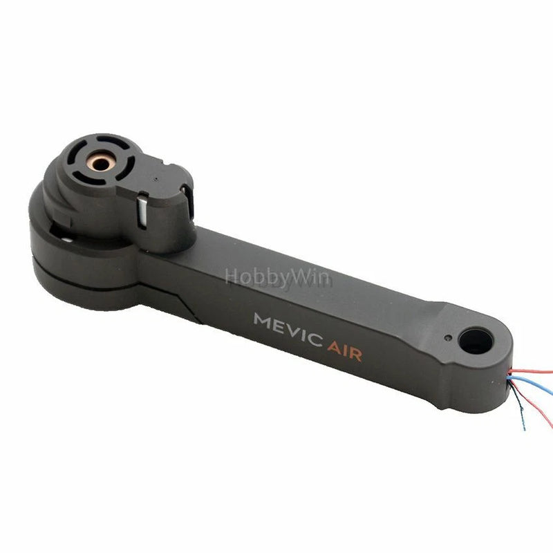 Black quadcopter motor arm with circular mount, MEVIC AIR text, red/blue wire leads