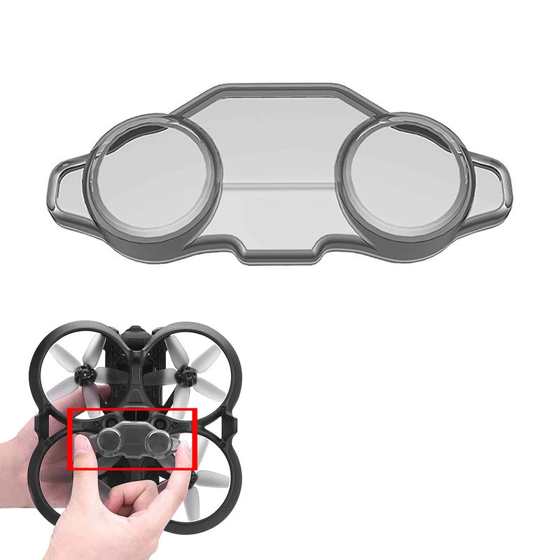 Drone down-view camera lens protective cover with two round lens openings