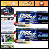 High-Performance 2S 5200mAh Lipo Battery 7.4V 80C with XT60 Plug - 2 Pack Battery