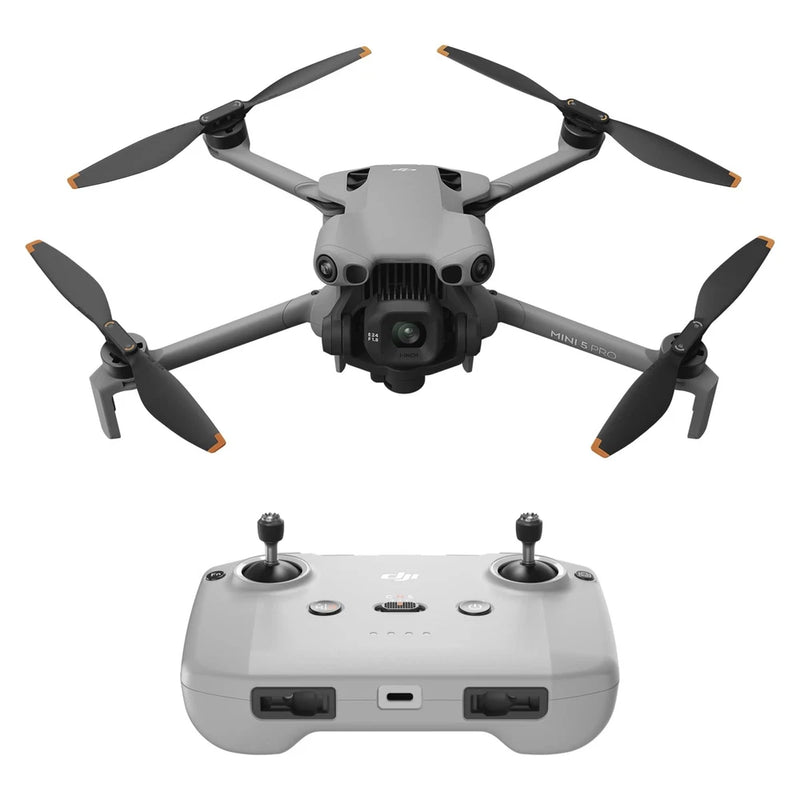 Foldable quadcopter drone with remote controller, front view