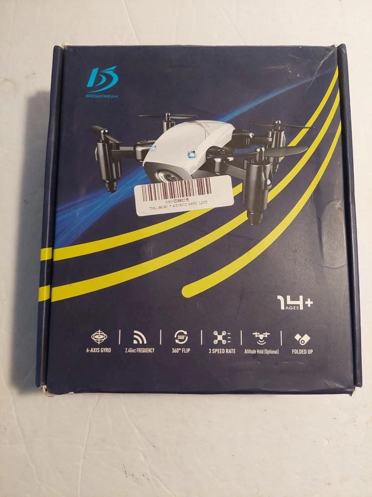 4-axis drone in retail box with drone and blue/yellow graphics