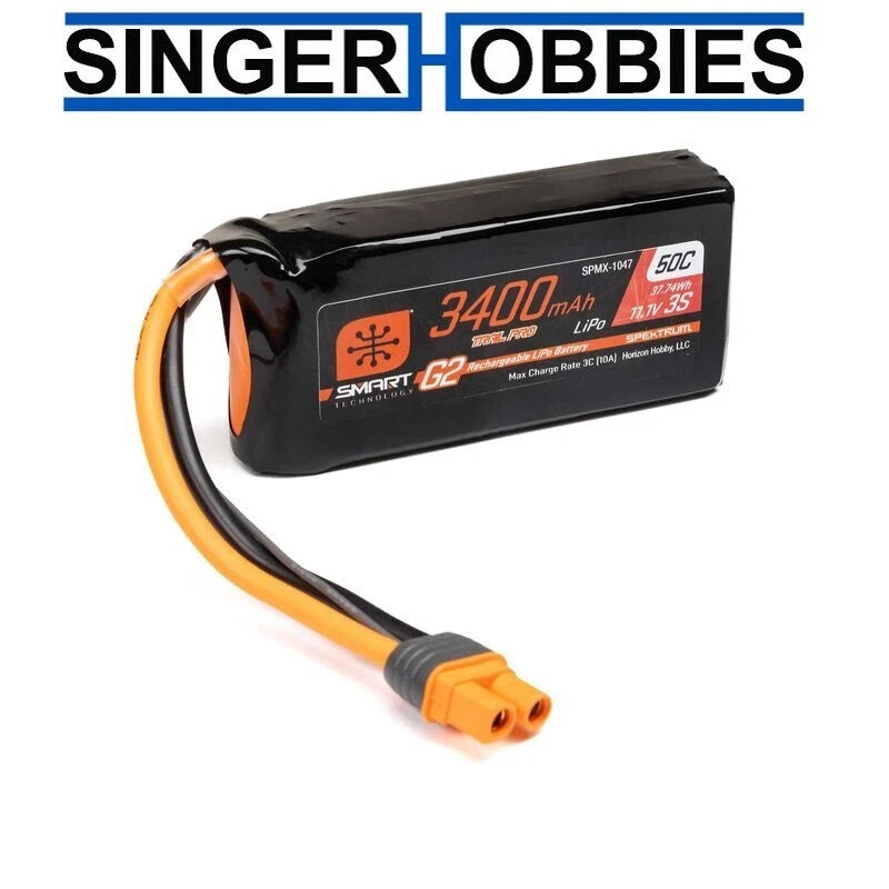 Spektrum SPMX-1047 11.1V 3400mAh 3S 50C Smart G2 Trail Pro LiPo Battery: IC3 HH Battery