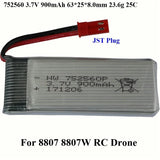 New 752560 900mAh 3.7V JST Plug 25C Battery For 8807 8807W RC Drone Toys