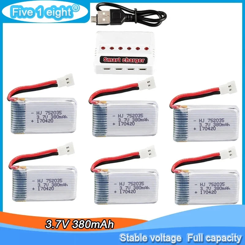 3.7V 380mAh LiPo Battery for Hubsan X4 H107 Series JD385 Compatible JD388 Drones