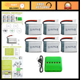 6PCS 3.7V 800mAh Lipo Battery & 6in1 Charger for Drones, Quadcopters, Robots Battery