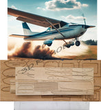 RC airplane kit parts board with laser-cut balsa and ply wing panels