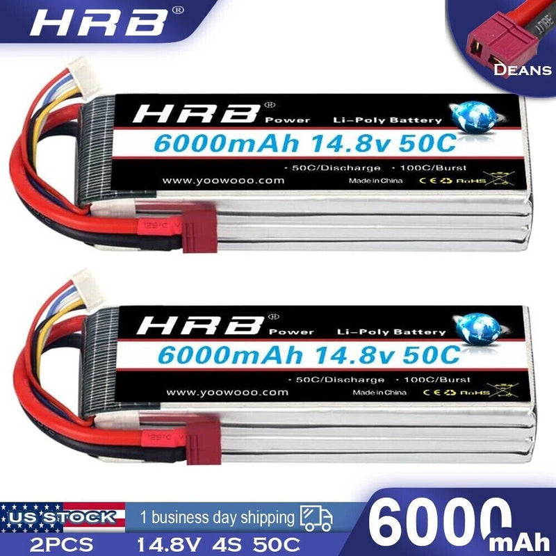 2pcs HRB 14.8V 4S 6000mAh Deans LiPo Battery for Helicopter Boat Truck FPV Car