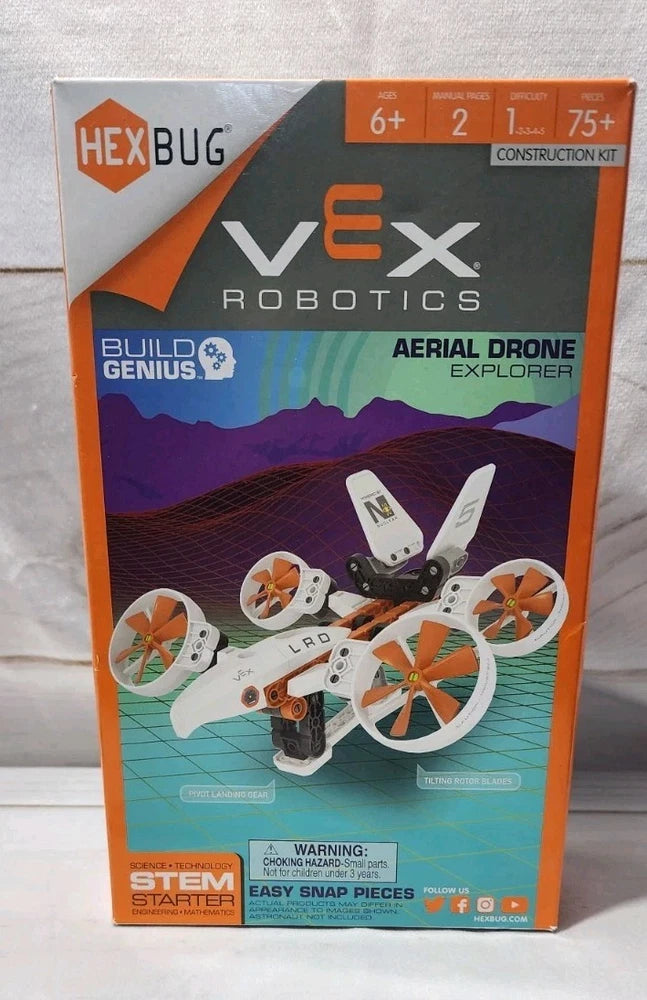 STEM robotics aerial drone construction kit box with HEXBUG VEX Robotics branding
