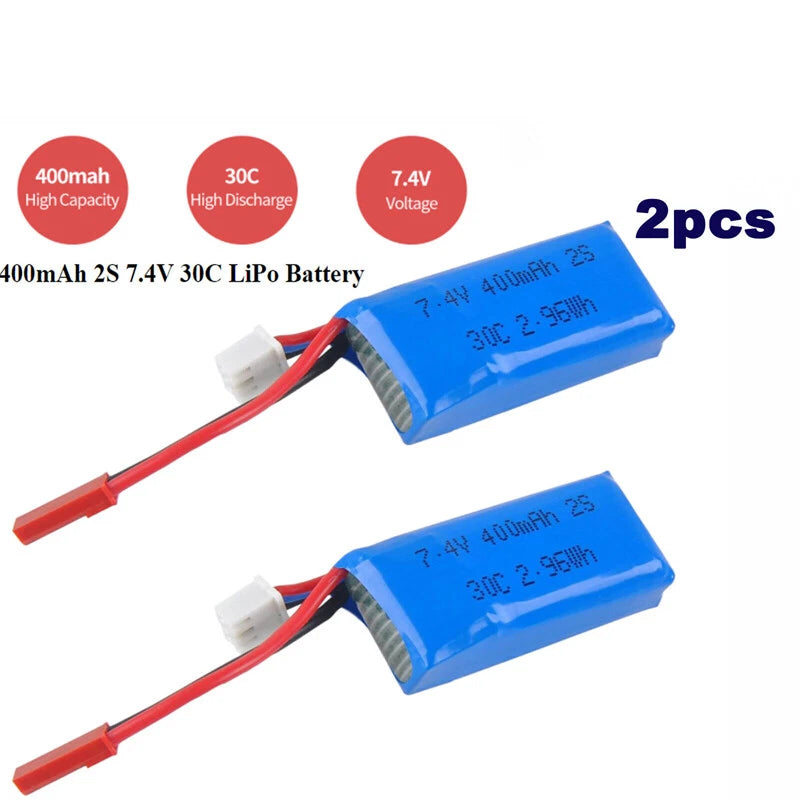 2x 400mAh 7.4V LiPo Battery JST Plug for Micro FPV Drone Quadcopter drone RC Toy
