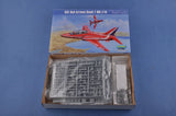 Scale aircraft model kit box with red Hawk artwork and gray plastic sprue parts