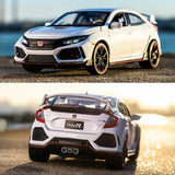 1:32 white Honda Civic Type R diecast model car toy with detailed front and rear