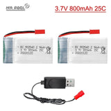 2Pcs 3.7V 25C 800mAh Li-Po Rechargeable Battery For RC Helicopter Drone JST Plug Battery