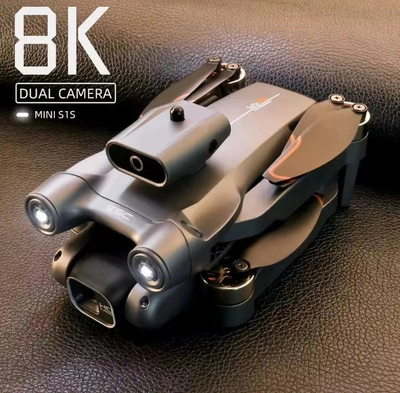 Foldable quadcopter drone with dual camera, gray finish and compact body