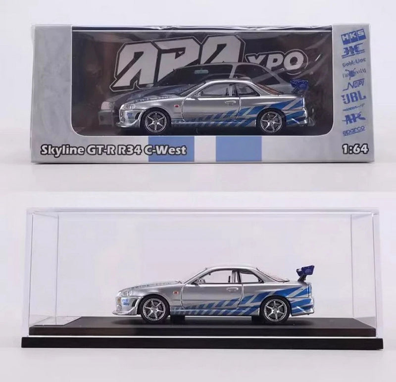 KOD 1/64 Scale GT-R R34 C-West Silver Diecast Car Model Gift Toy