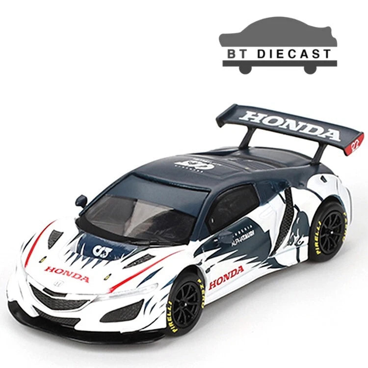 1/64 scale Honda NSX GT3 EVO die-cast race car model, white/black with Honda decals