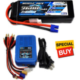 NHX Muscle Pack 3S 11.1V 7600mAh 75C Lipo Battery w/ EC3 / EZ6 Charger Battery