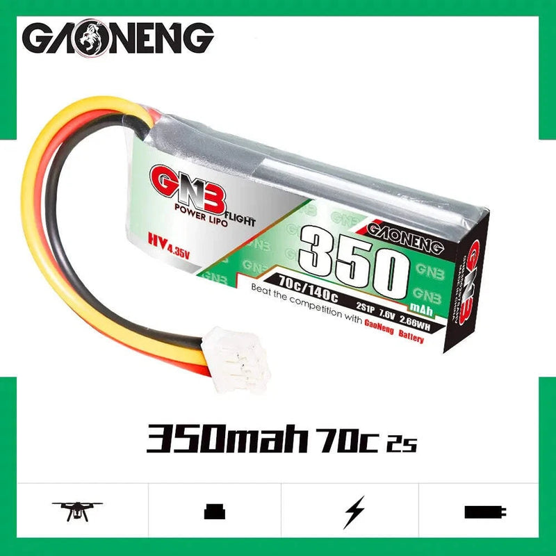 GAONENG GNB LiHV 2S 7.6V 350mAh 70C LiPo Battery PH2.0 3Pin Connector (2pcs)
