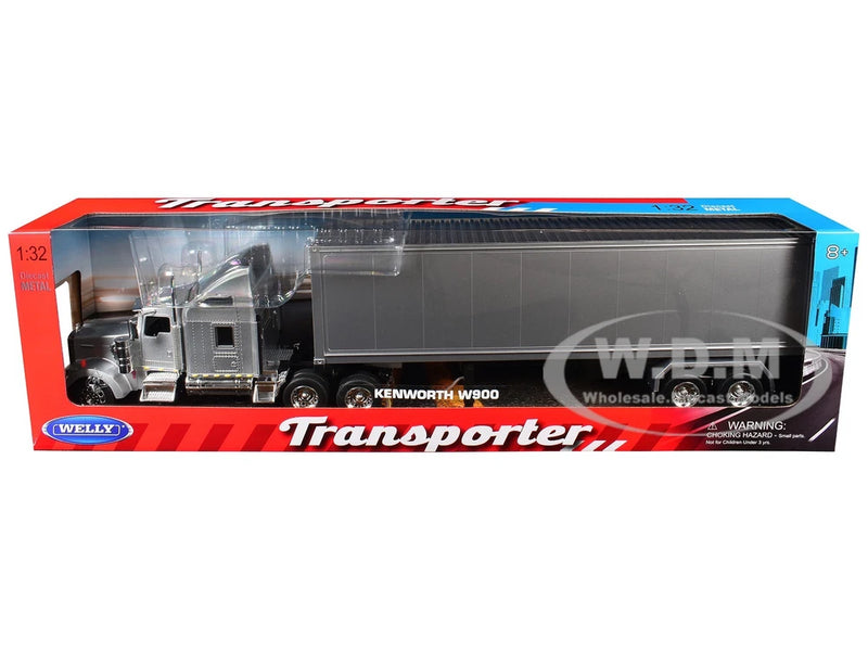 KENWORTH W900 TRUCK SILVER W/CONTAINER 1/32 DIECAST MODEL BY WELLY 32663W-SIL