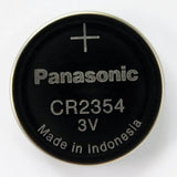 Panasonic CR2354 3V lithium coin battery with plus sign, black face, made in Indonesia