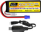 1PCS 2S Lipo Battery 7.4V 2000mAh 35C with EC2 Plug with USB Charging Cable