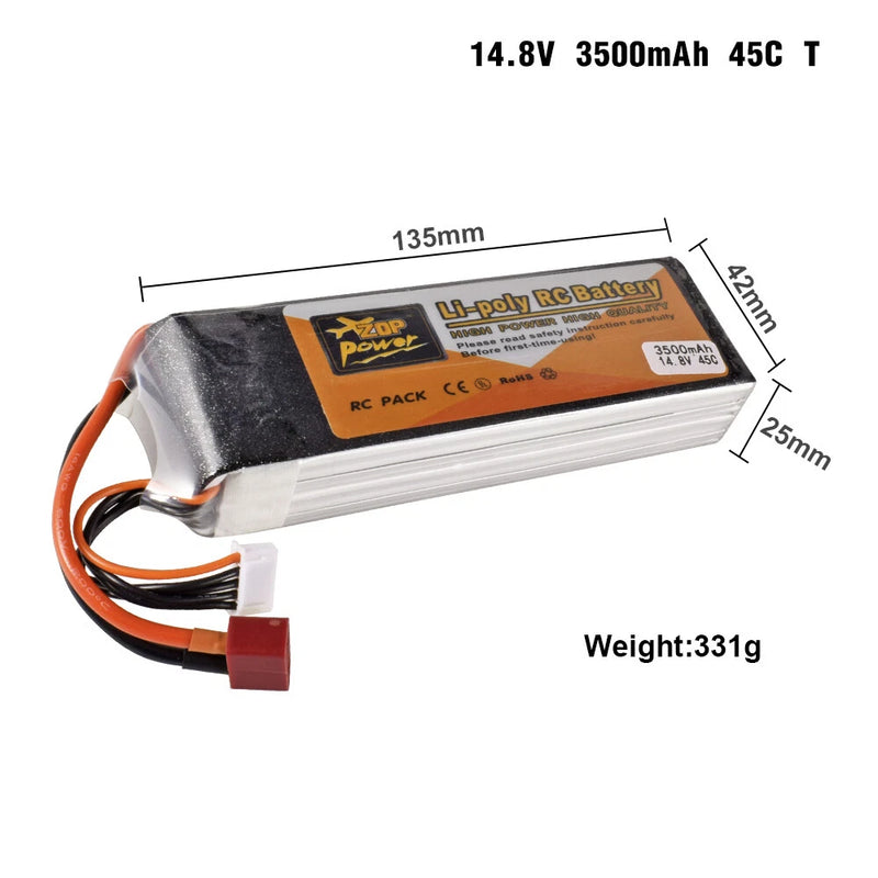 Zop Power 4S 14.8V 3500mAh 45C Deans T Plug Lipo Battery For RC Car Drone Boat Battery