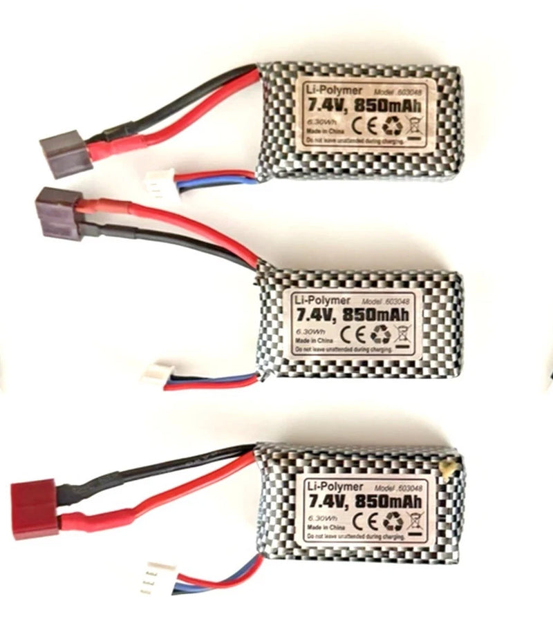 3Pk 850mAh 2s 7.4v Lipo T-Plug Battery
