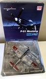 P-51 Mustang die-cast model airplane in retail box, visible aircraft wing and nose