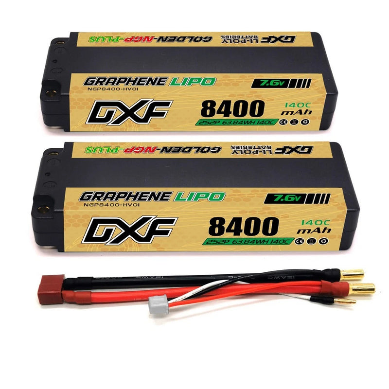 2xDXF 2S LiPo Battery 7.6V 140C 8400mAh DEANS/T 5MM GOLD NGP PLUS Racing EFRA